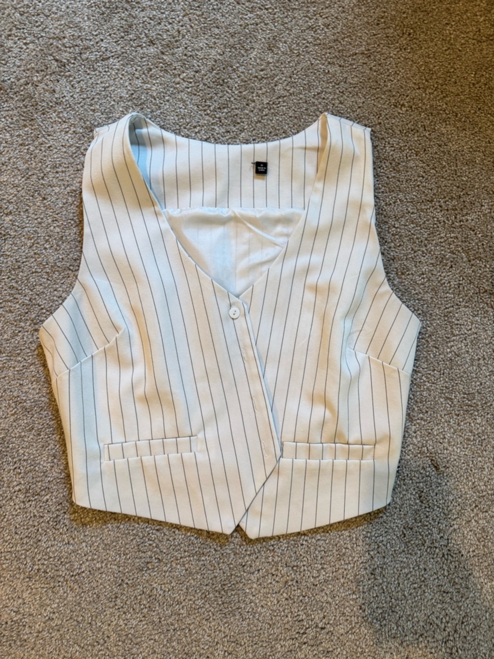 Striped White V-Neck Womens Cropped Vest